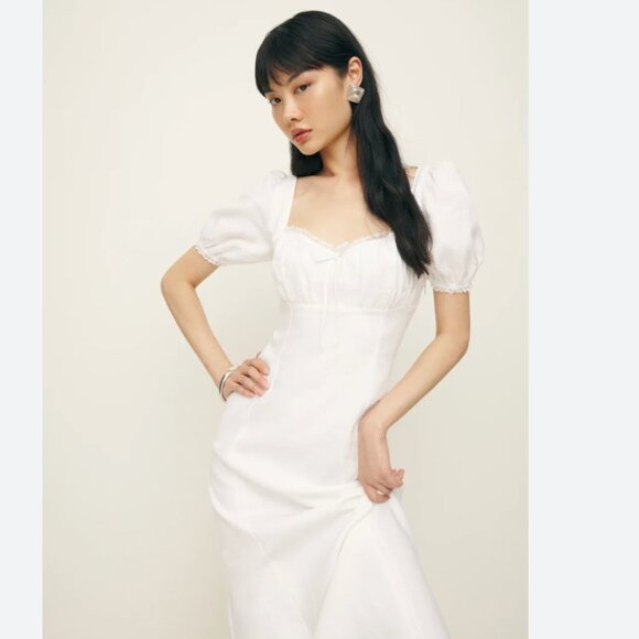 Reformation Cherise Linen Midi Long Dress NWT White Size 6 - Picture 5 of 13